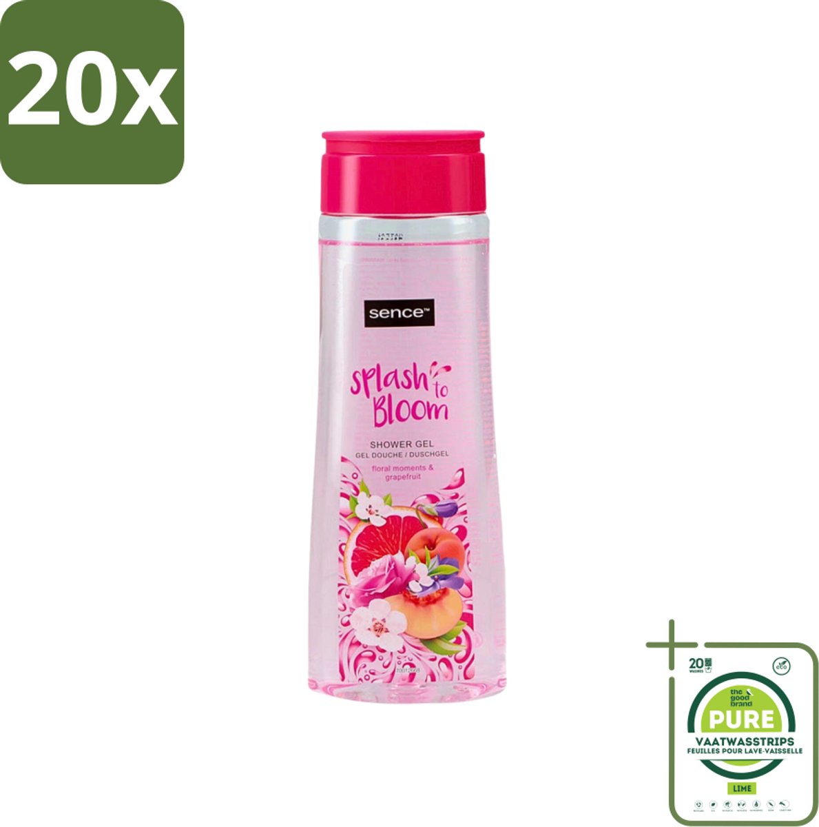 20 x Sence - Floral Moments & Grapefruit - Douchegel - Fris & Fruitig - 300 ml - Grootverpakking - Douchegel - Grapefruit - Bloemige Geur - Fris - Fruitig