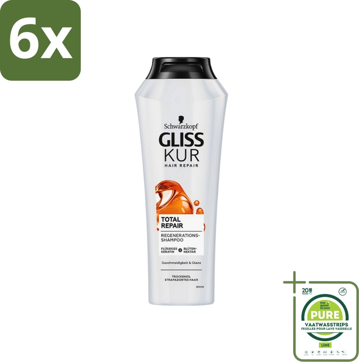 Gliss Kur - Shampoo - Vrouwen - Hydraterende Verzorging - 250 ml - Voordeelverpakking - 6 stuks - Schwarzkopf Gliss Kur Shampoo - Hydraatend haar