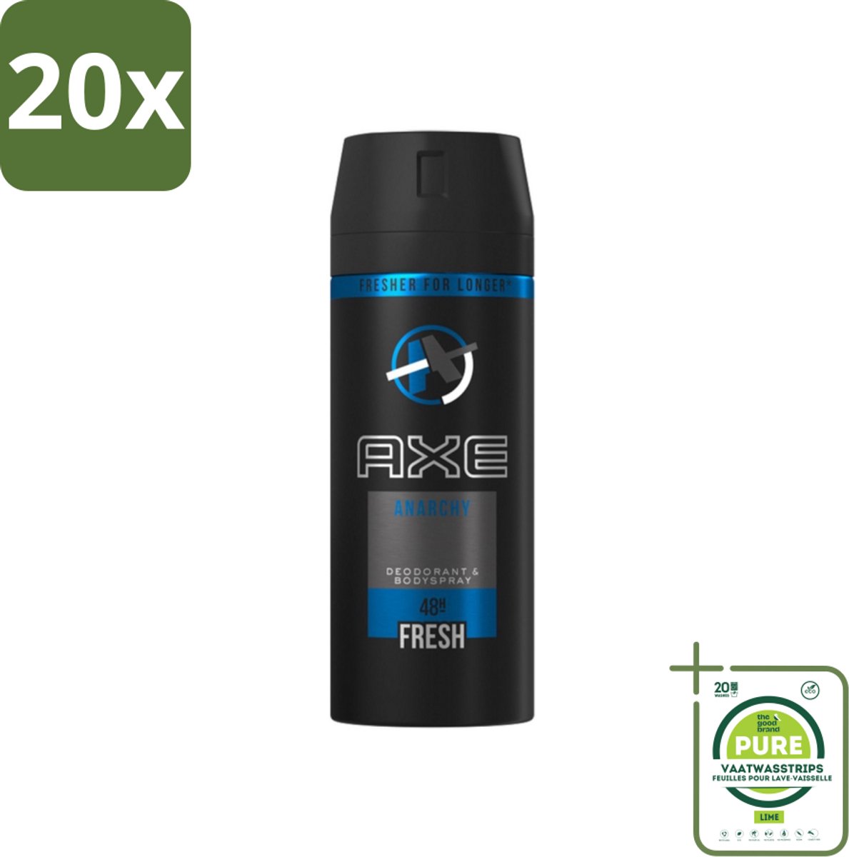 20 x Axe - Deodorant Bodyspray - 48hrs Fresh - Anarchy for Him - 150 ml - Grootverpakking - Axe Anarchy For Him - Deodorant Bodyspray - Mannelijke Geur - Frisse Geur - Langdurige Bescherming