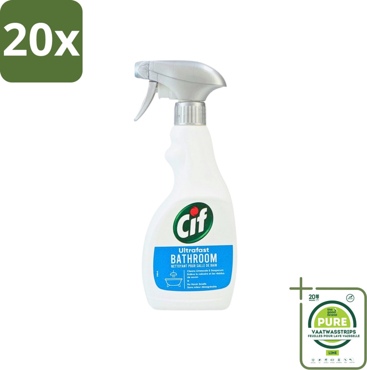 20 x Cif - Badkamer Spray - Cream - Supersnel - 500ml - Grootverpakking - Badkamer Reinigen - Kalkaanslag Verwijderen - Zeepresten Verwijderen - Badkamer Schoonmaken - Badkamer Spray