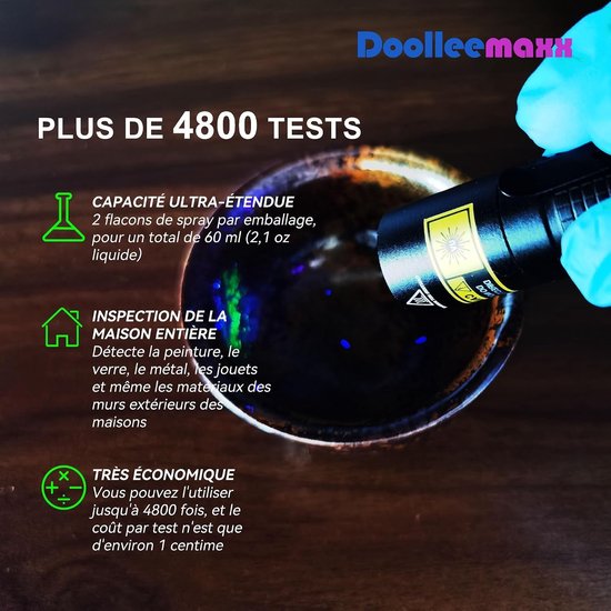 Testkit voor Looddetectie, Geschikt voor Tot 4800 Toepassingen, Ideaal voor Verf, Keramiek en Meer, Met Zichtbare UV-Licht voor Thuisveiligheid en Eenvoudig Gebruik — afbeelding 5