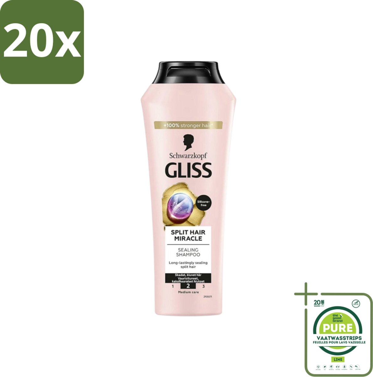 20 x Gliss-Kur - Shampoo - Split Hair Miracle - Herstelt Gespleten Haarpunten - 400 ml - Grootverpakking - Gespleten Haarpunten - Haar Herstel - Haar Versterken - Hydrolyzed Keratine - Vitamine E
