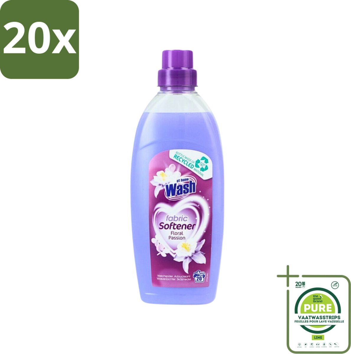 20 x At Home - Wash - Wasverzachter - Floral Passion - 20 Wasbeurten - Grootverpakking - Wasverzachter - Wasverzachter Geur - Wasverzachter Voor Kleding - Wasverzachter Voor Alle Stoffen - Wasverzachter Voor Katoen
