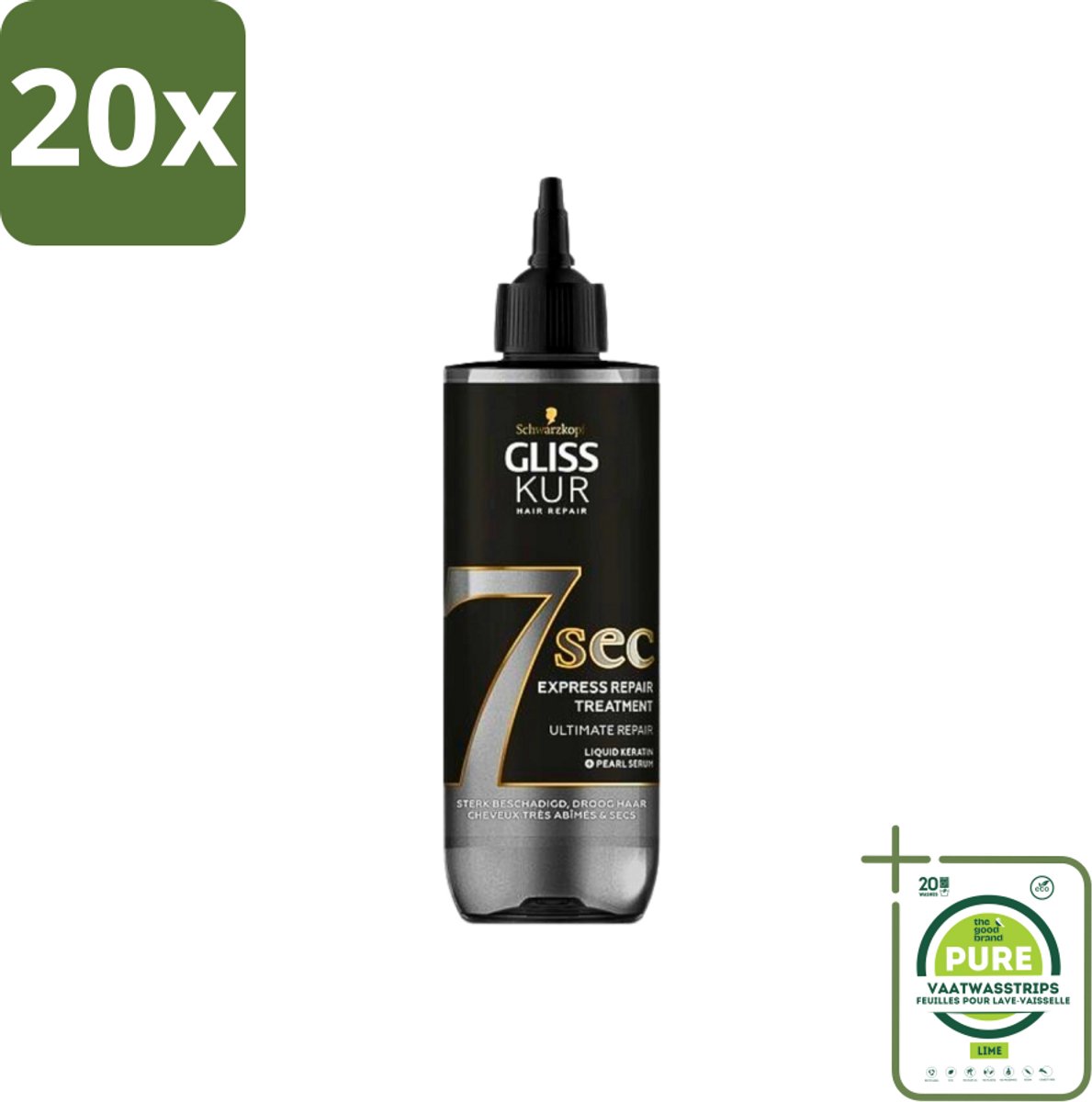 20 x Gliss-Kur - 7 Sec Express Repair Treatment - Ultimate Repair - Herstelt Intensief - 200 ml - Grootverpakking - Haarkleur - Haarherstel - Haarbreuk - Haarstructuur - Keratine