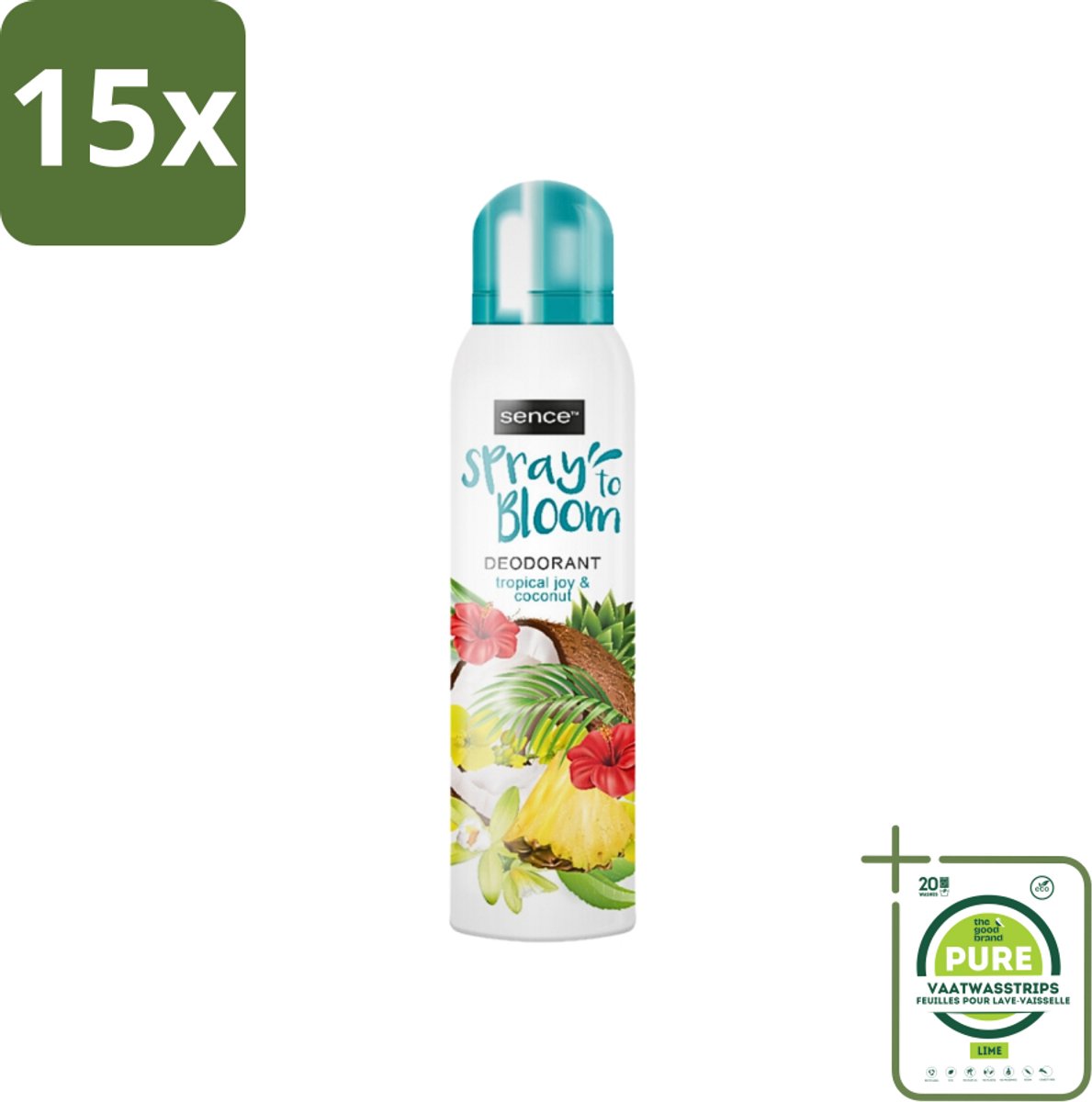 15 x Sence - Tropical Joy & Coconut - Deodorant - Exotisch - 150 ml - Grootverpakking - Kokos Geur - Tropisch Fruit - Exotische Geur - Deodorant - Frisheid
