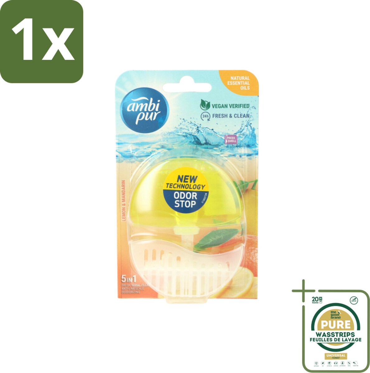 1 x Ambi Pur Toiletblok Starterkit 5in1 Lemon & Mandarine- Toiletblok - Toilet Hygiëne - Citrus Geur - Frisse Geur - Kalkvoorkomend