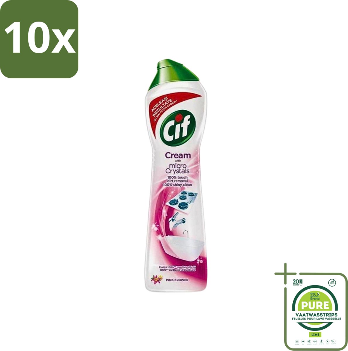 10 x Cif - Badkamer & Keuken - Schuurmiddel - Cream Pink Flower - 500ml - Grootverpakking - Cif Schuurmiddel - Schuurmiddel - Reinigingsmiddel - Vuil Verwijderen - Vet Verwijderen