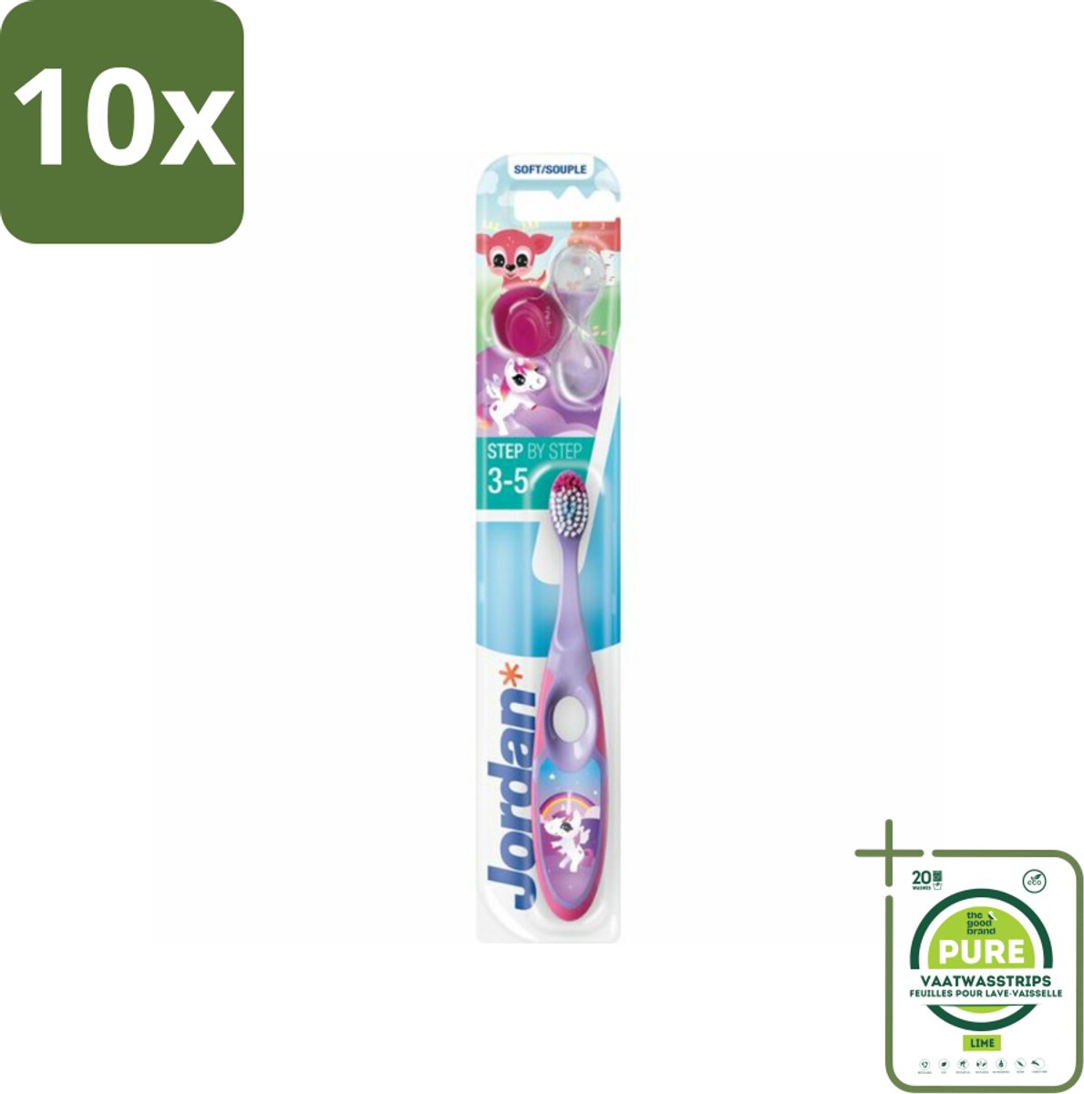10 x Jordan Tandenborstel Step 2 (3-5 jaar) - Grootverpakking - Tandenborstel Kinderen 3-5 Jaar - Melktanden Poetsen - Kindertandenborstel - Tandenpoetsen Voor Kinderen - Zachte Tandenborstel