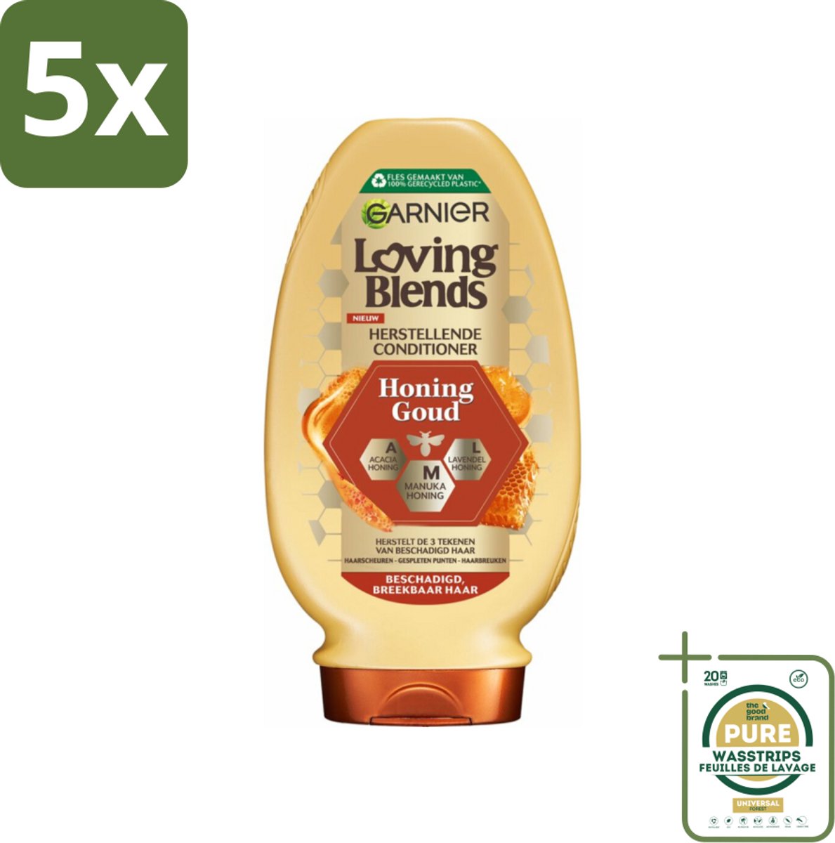 5 x Garnier Loving Blends Honing Goud Conditioner 250 ml - Grootverpakking - Beschadigd Haar - Breekbaar Haar - Haar Herstel - Haar Versterken - Honing Conditioner