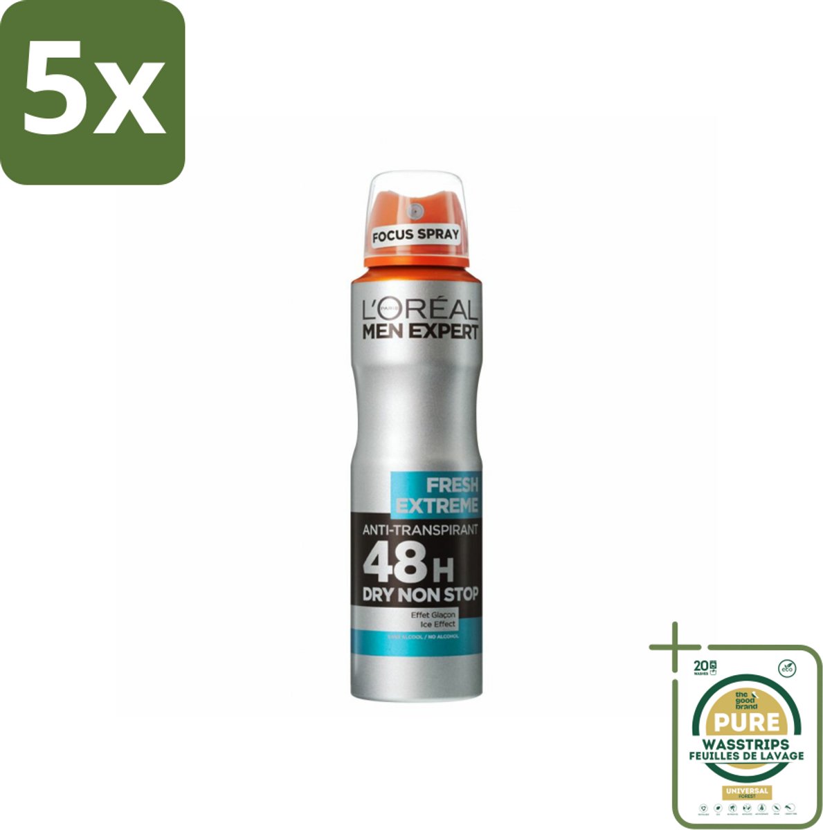 5 x L'Oréal Men Expert Deodorant Spray Fresh Extreme 150 ml - Grootverpakking - Deodorant Spray - Anti-geur - Transpiratiecontrole - 48 Uur Bescherming - Fris Gevoel