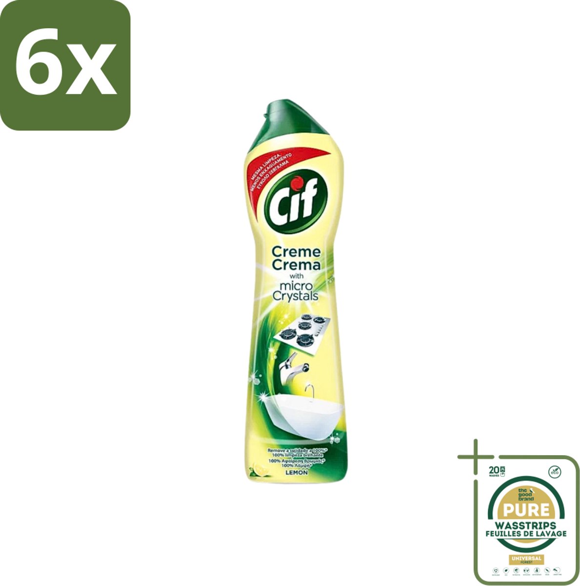 Cif - Badkamer & Keuken - Schuurmiddel - Cream Lemon - 500 ml - Voordeelverpakking - 6 stuks - Vet verwijderen - Kalkaanslag verwijderen