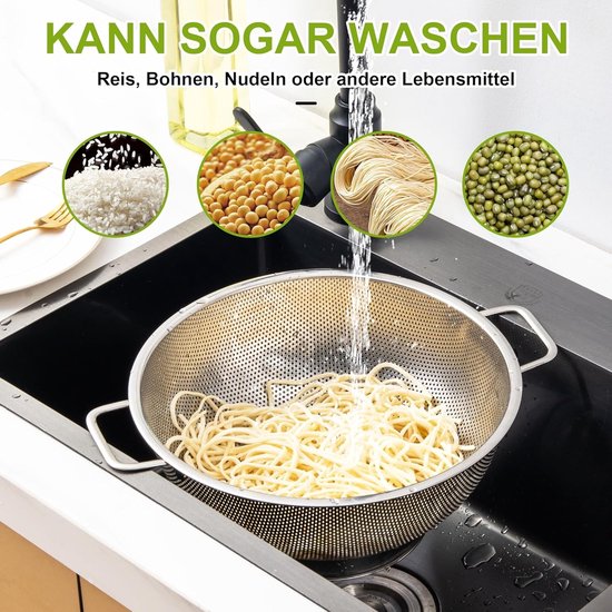 2 x RVS Pastamachines, RVS Keukenzeef met Handvatten, Afwasmachinebestendig, 22.5 cm & 28.5 cm, Perfect voor Thuis Koken en Pasta Bereiden — afbeelding 3