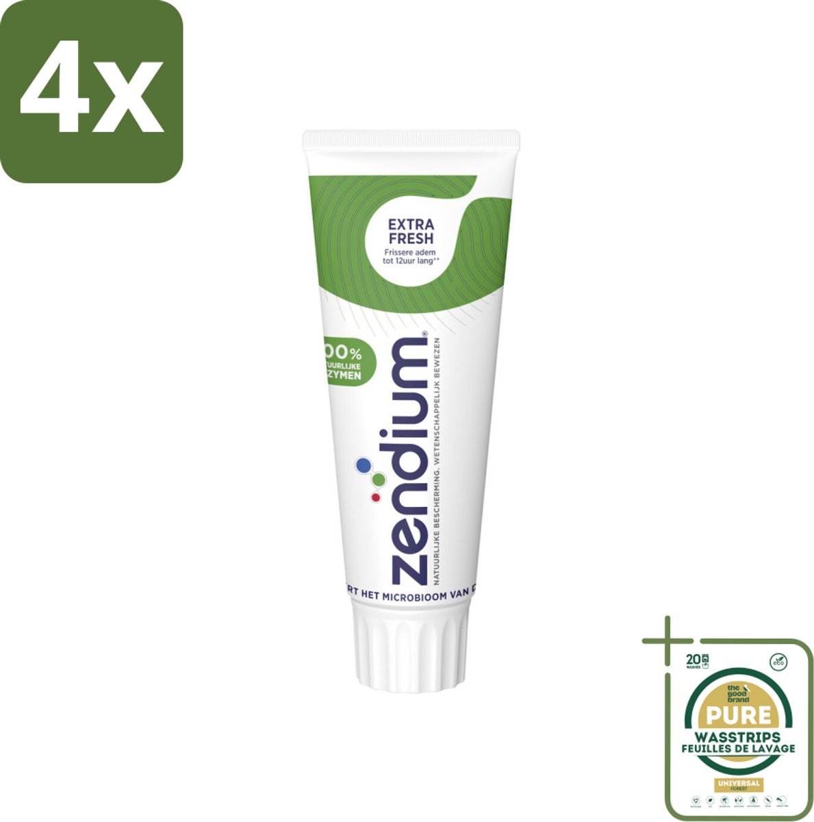 Zendium Tandpasta Extra Fresh 75 ml - Voordeelverpakking - 4 stuks - Natuurlijke tandpasta - Mondverzorging