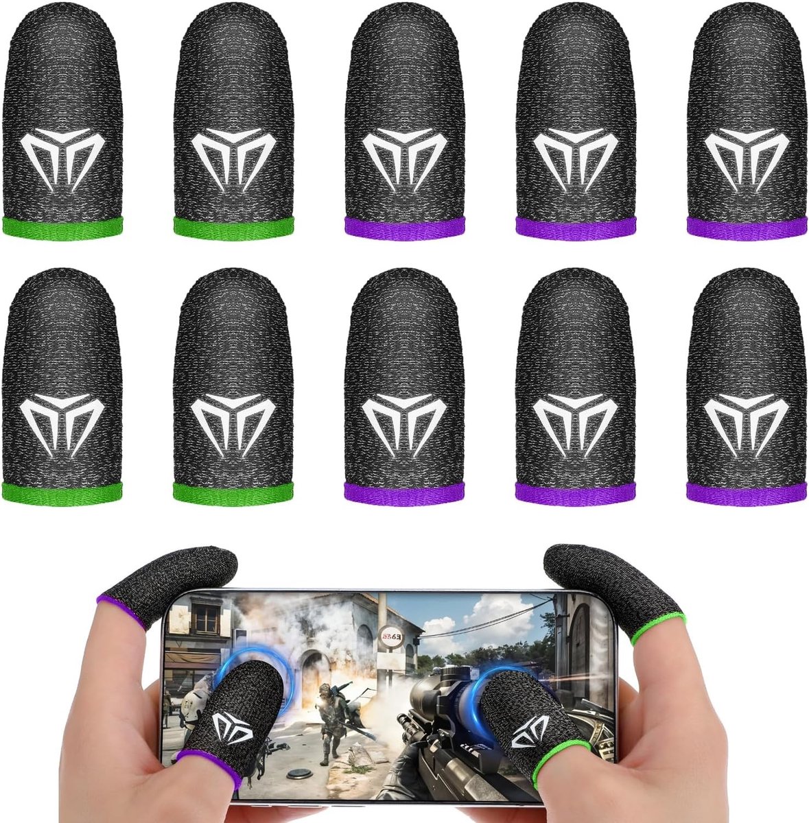 10 Stuks Gaming Vinger Mouwen voor Touchscreen, Ademend en Antizweet Vingerbescherming voor Mobiele Spellen