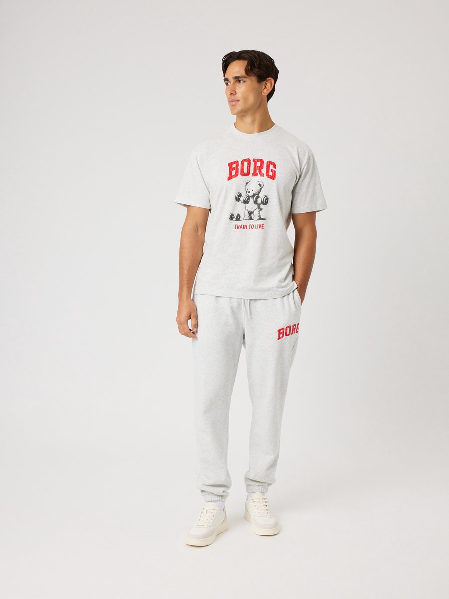 Björn Borg Classic Print Joggingbroek Heren Lange Sportbroek Mannen - 100% Katoen - Lichtgrijs - Maat L