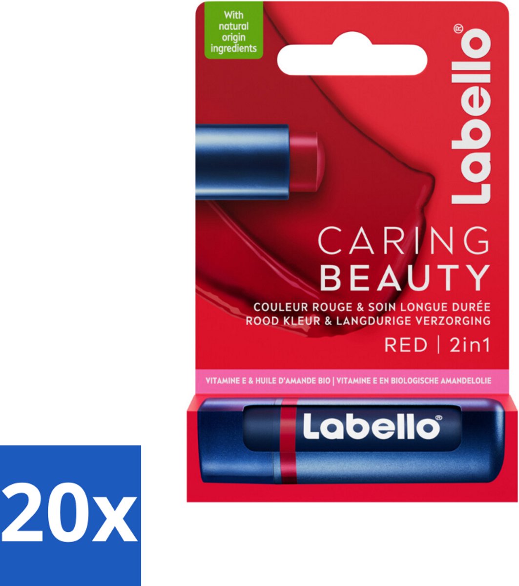 Labello –Lippenbalsem – Caring Beauty Red – 5,5 ml - Bulkverpakking - 20 stuks