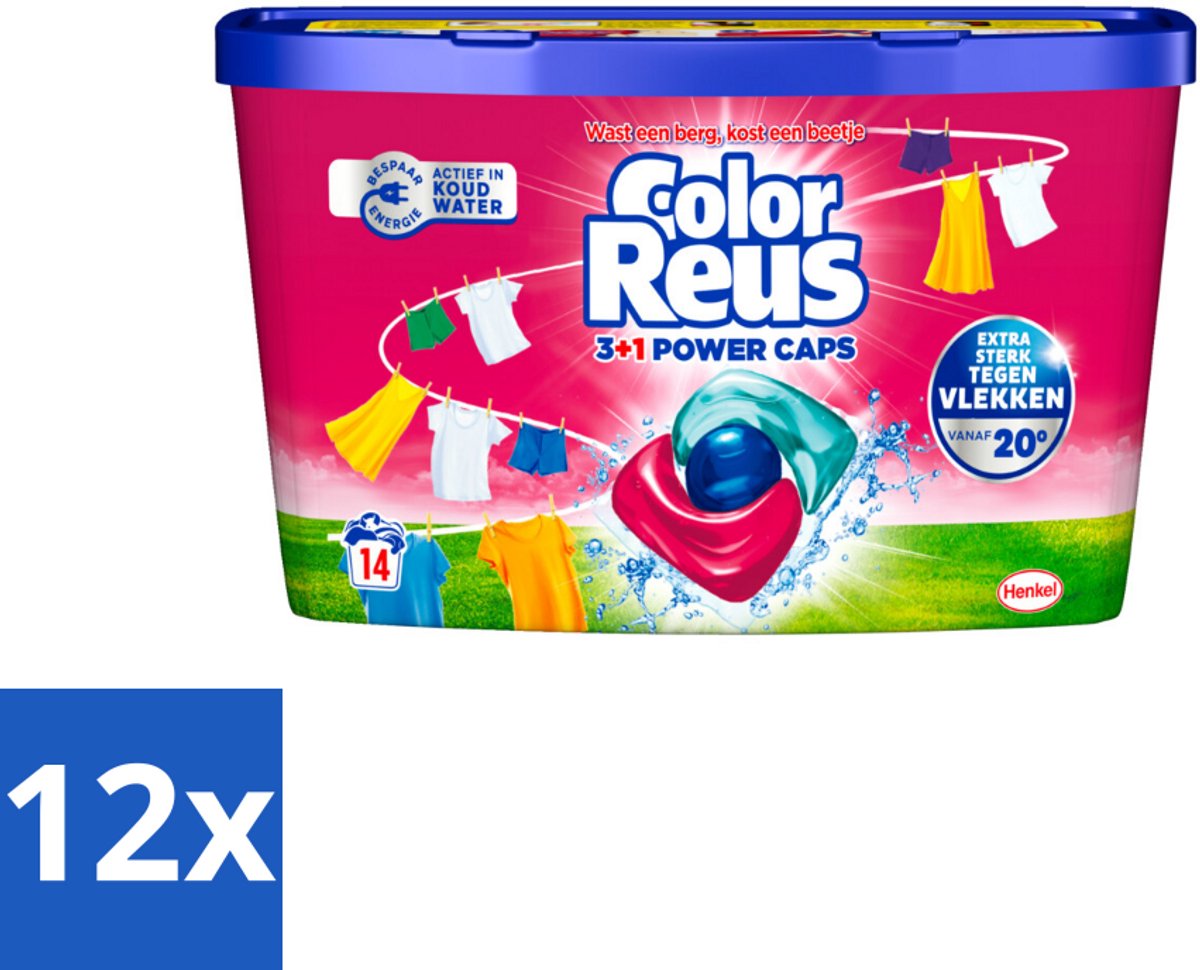 12 x Color Reus - 3+1 Power Caps - Gekleurde Was - 14 Wasbeurten - Wascapsules - Gekleurde Was - Wasmiddel - Kleurbehoud - Wasverzachter