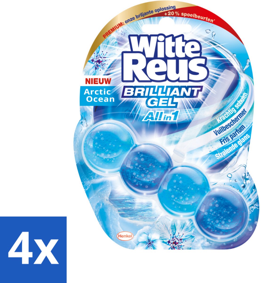 4 x Witte Reus - Brilliant Gel Toiletblok - Arctic Ocean - 1 Toiletblok - Toiletblok - Reiniging - Frisse Geur - Oceaan Geur - Gel Technologie