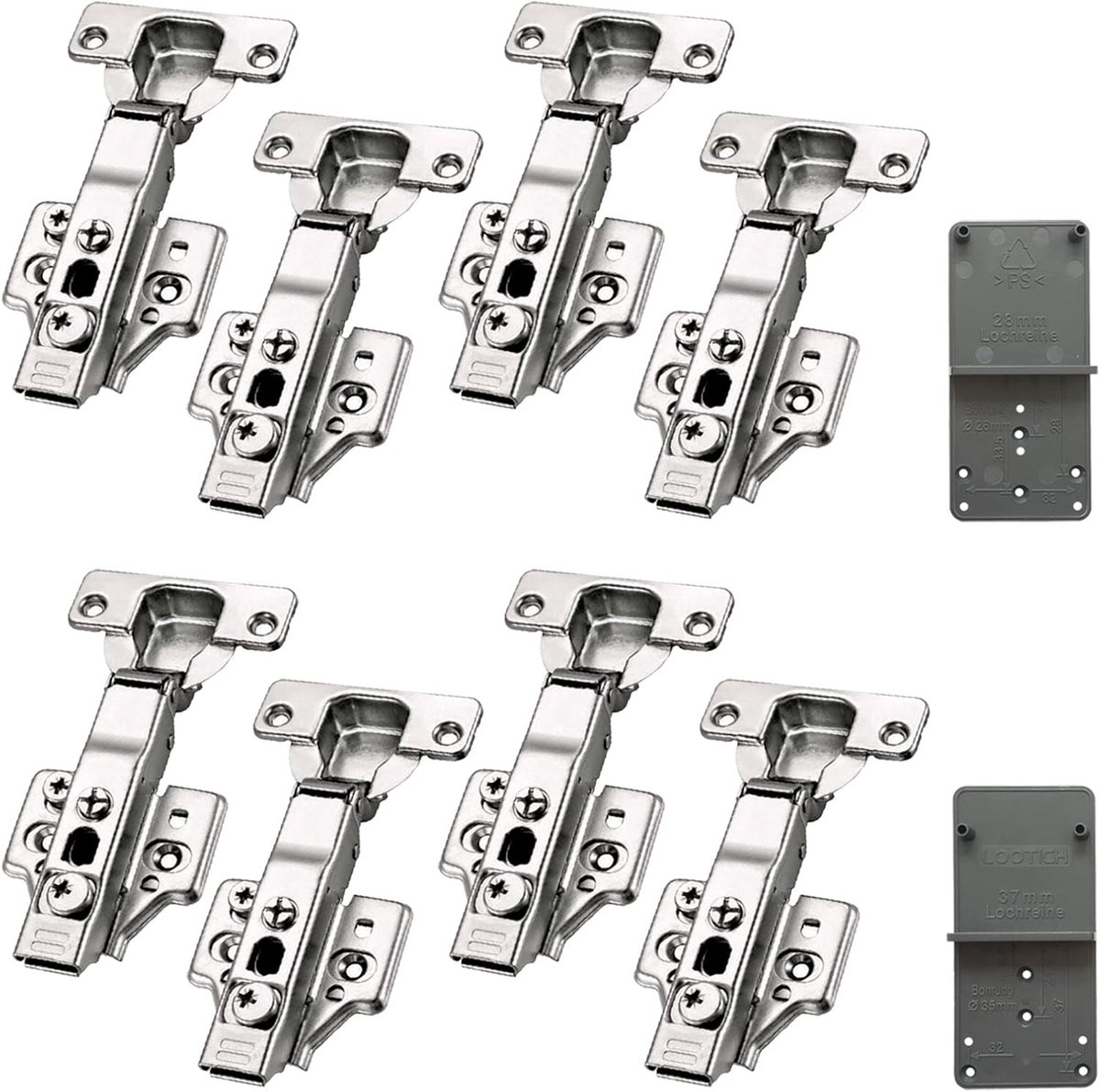 Clip-On 3-Way Verstelbare 35mm Soft Close Scharnieren met Hydraulische Demper voor Keuken- en Kastdeuren - 8 Stuks met Geïntegreerde Demping