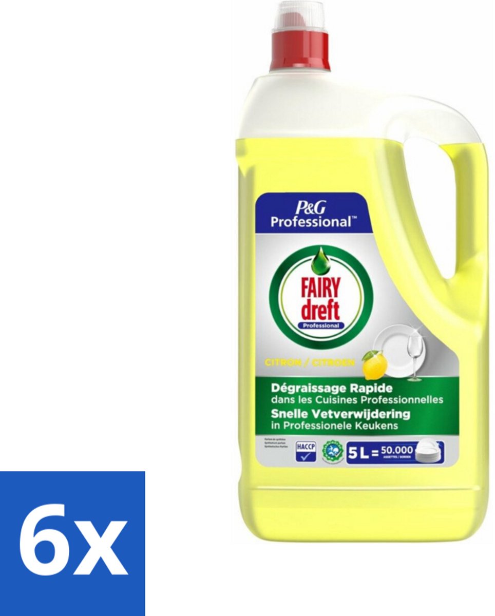 6 x Dreft - Afwasmiddel - Citroen - Professionele verpakking - 5 L - Afwasmiddel - Citroen - Dreft - Schoonmaak - Vaatwasser