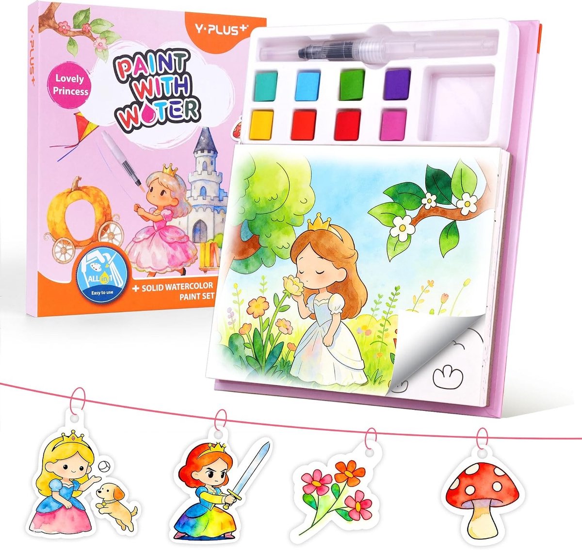 Waterverfboek voor Peuters, Rompvrije Schilderset met Kwast, 26 Pagina's en 8 Kleurenpaletten, Creatief Speelgoed voor Kinderen van 1-4 Jaar, Perfect voor Thuis en Reizen