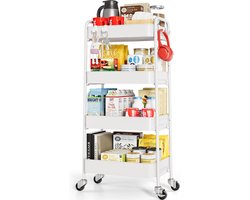 KINGRACK 4-laags metalen opbergtrolley op wielen, Beauty Book Craft Tea Art Trolley voor thuis badkamer keuken - ShopVlot