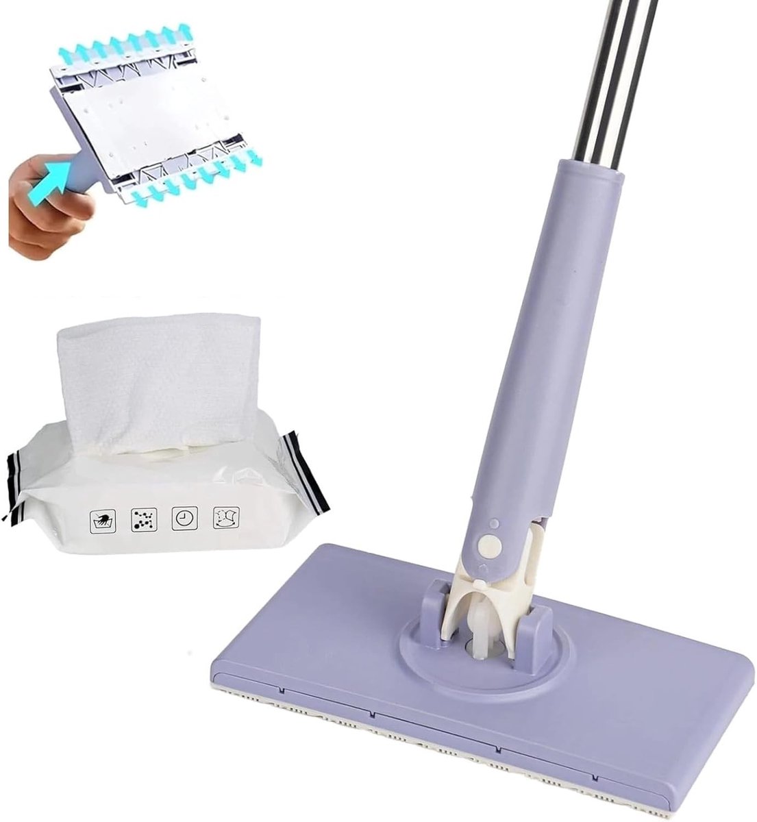 Automatische Mini Mop met 360° Draaikop, Extra Lange Stijl, Handenvrij en 20 Statistische Doeken voor Vloer en Wandreiniging