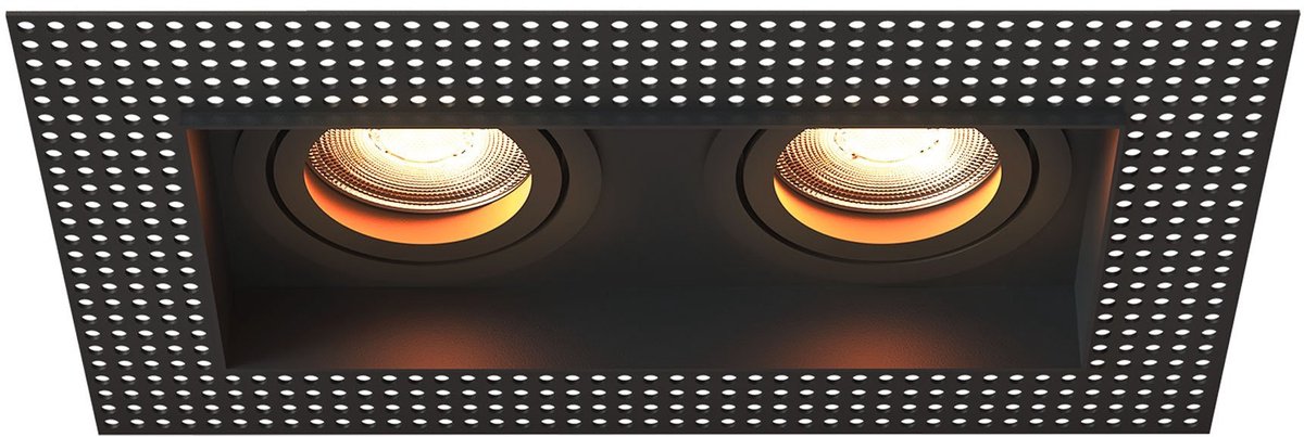 Ledvion – Trimless LED Inbouwspot Dubbelarmatuur 130x130mm – Zwart – Dimbaar – Kantelbaar – GU10 – 2700K – 3W – IP20