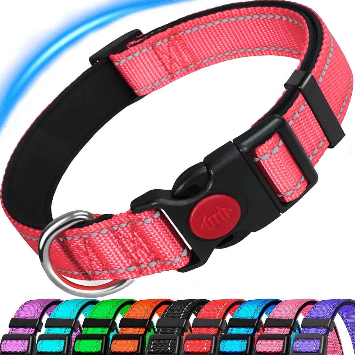 ATETEO Dog Collar, Reflective Dog Collar, Padded Breathable Soft Neoprene Nylon Pet Collar Adjustable for Medium - ShopVlot
