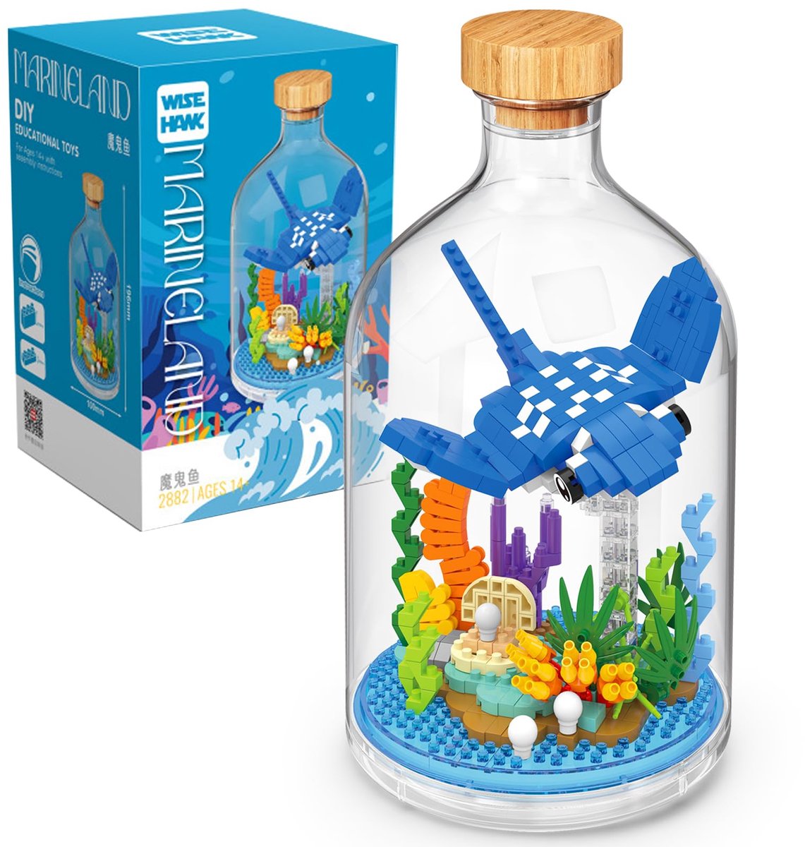 VONKELIOS®Mini‑bouwblokset Manta Ray | Creatieve dieren bouwpakket voor volwassenen, decoratie voor thuis en kantoor, cadeau voor dierenliefhebbers, verjaardag, Pasen en Nieuwjaar