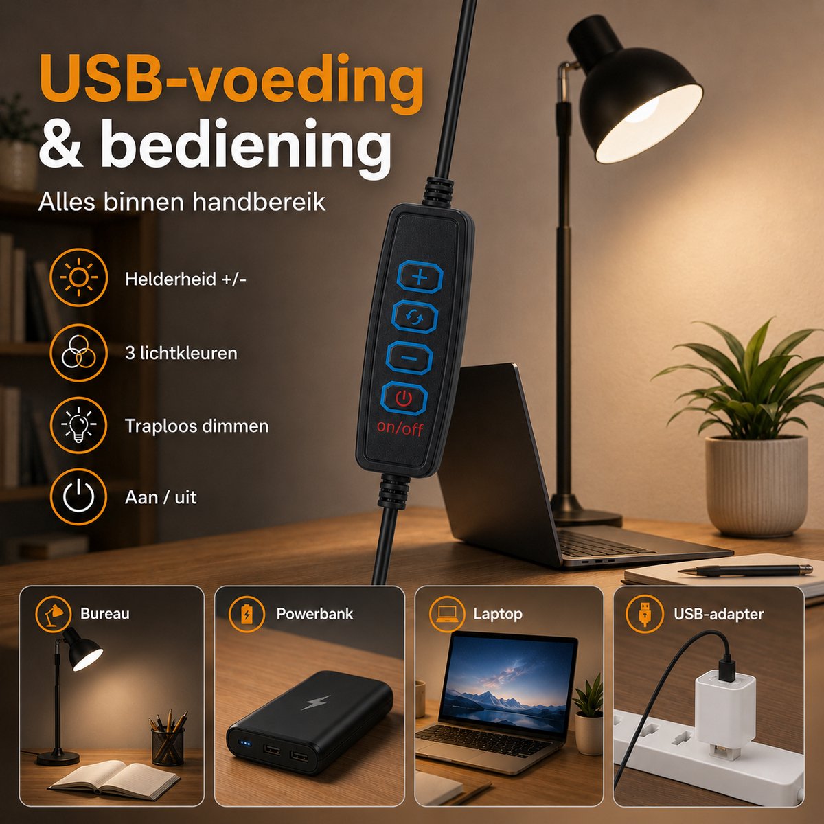 MUPOO Bureaulamp LED Dimbaar - 3 Lichtkleuren thumbnail 6