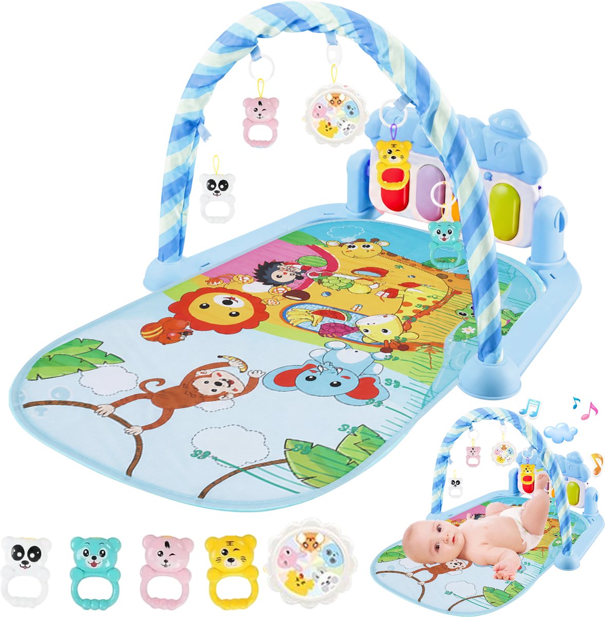Nolad - Babygym - Speelkleed Baby - Baby speelmat - Baby speelmat met boog - Baby 0-36 Maanden - 57x75x43CM - Blauw