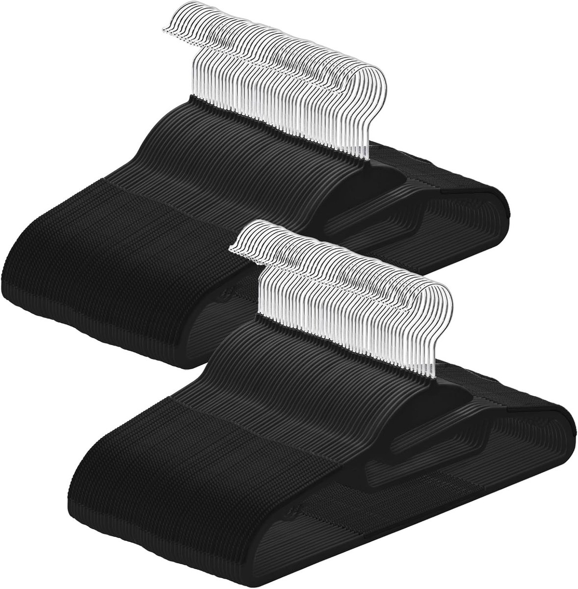 Plastic Kledinghangers U-Vorm, Set van 100, Ruimtebesparend, Stevig en Duurzaam, Antislip met Rubber en Horizontale Stang, 360° Draaiend, 41.5 x 0.6 x 22.5 cm, Zwart, Ideaal voor Organisatie en Opberging