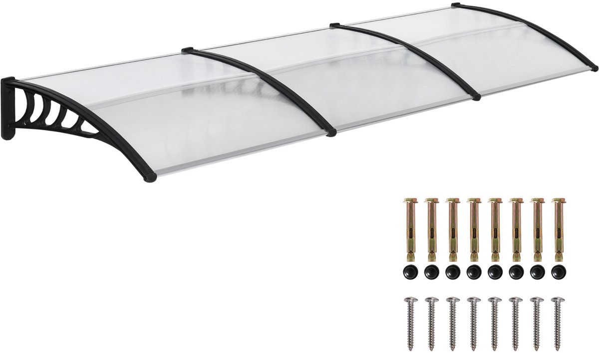 Transparante, gewelfde luifel van polycarbonaat en aluminium voor de voordeur – regenbescherming voor de buitendeur