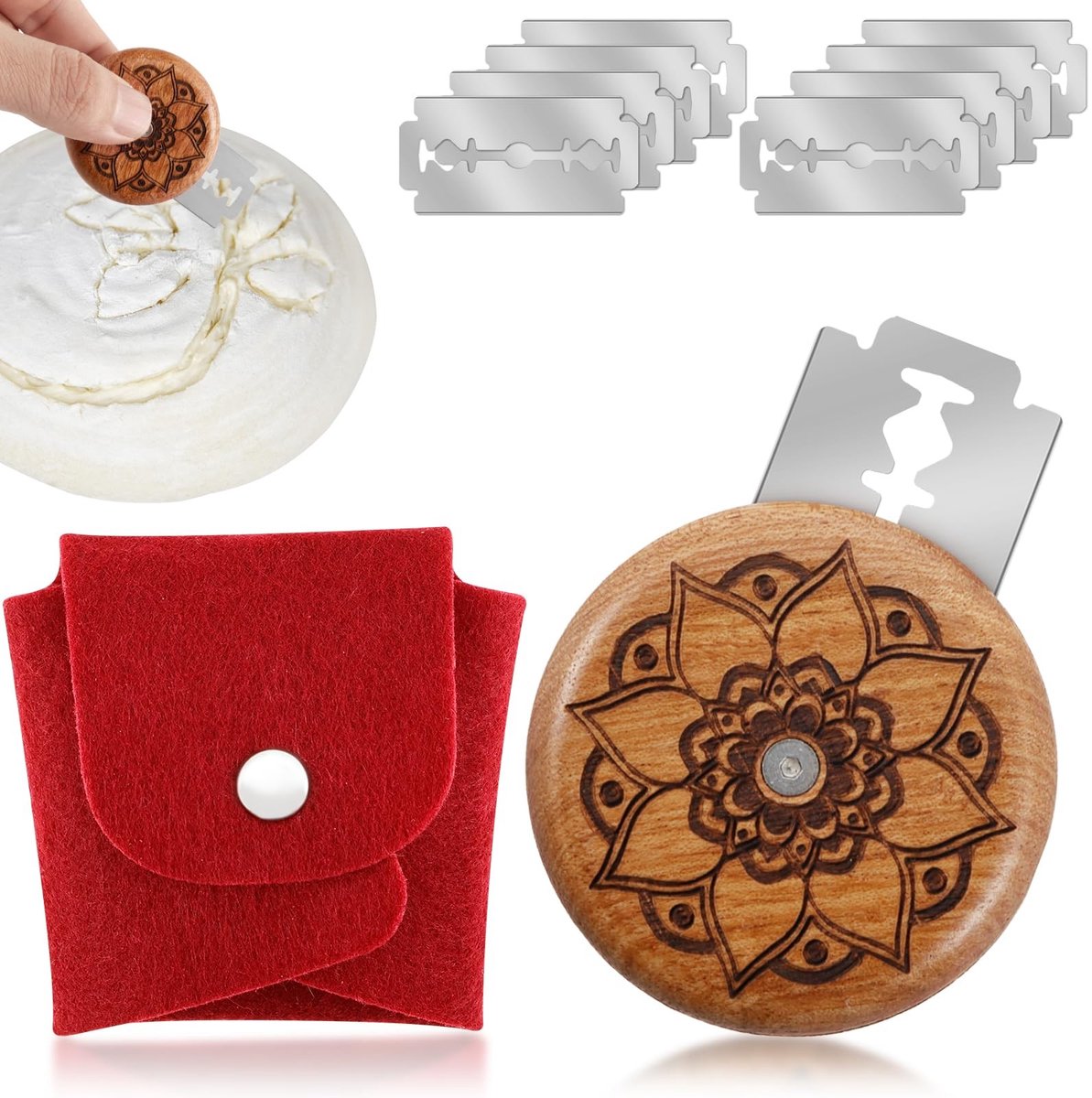 Elzusha - Brood Snijgereedschap Set met 10 Messen en Opbergtas - Voor Perfecte Deegpatronen