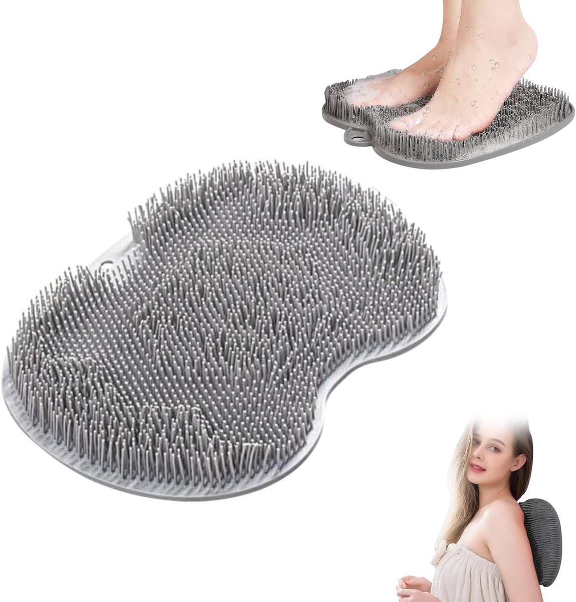 Verzorgende Voetmassage Pad van Siliconen voor Doucheschrobben, Antislip Voetborstel en Rugmassager voor Vermoeide Voeten - Grijs