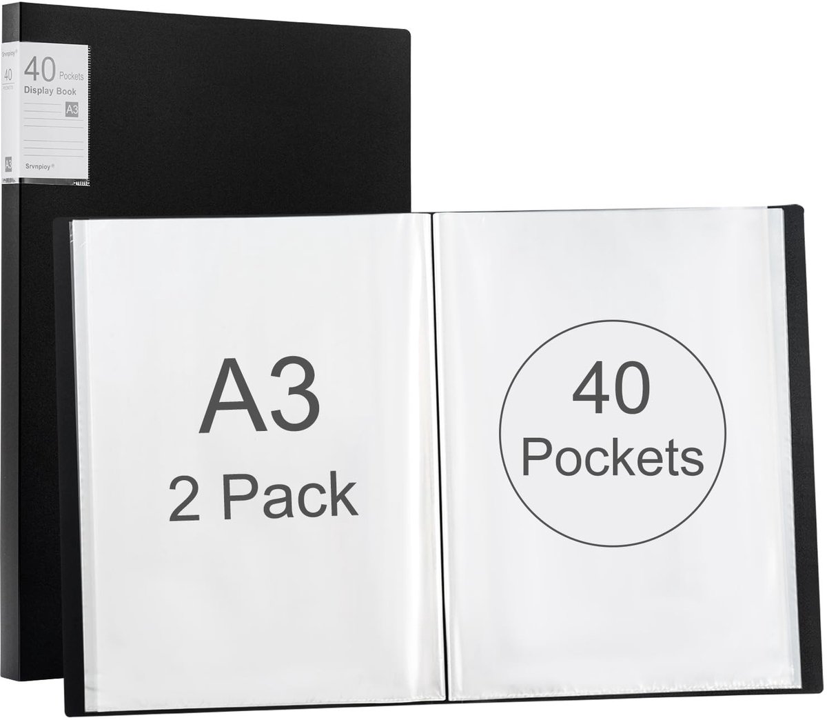 Elzusha- Presentatieboek A3 - 40 Doorzichtige Hoezen - Voor 80 Vellen - Voor Kunstwerken/Portfolio - Zwart - A3-Formaat