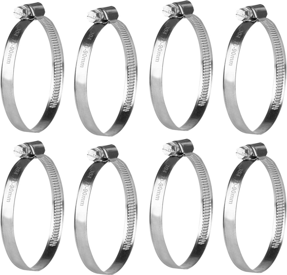 Verstelbare RVS Slangklemmen Set van 8 Stuks voor Slangen van 70-90mm, Duurzaam en Roestvrij