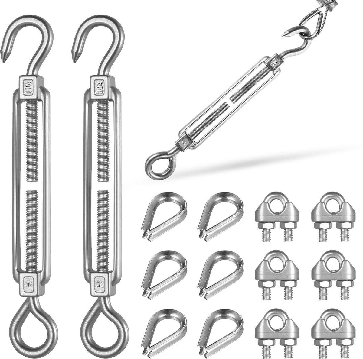 Elzusha- Kabelspanner Set - 3 Stuks M6 - Roestvrij Staal - Draadspanner - Spanslot - Verstelbaar - Duurzaam en Robuust