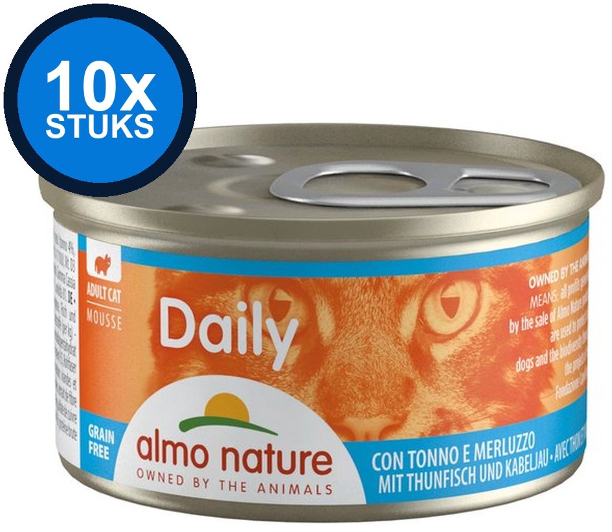 10x Almo Nature Daily Mousse - Tonijn & Kabeljauw - Kattenvoer Natvoer - 85g