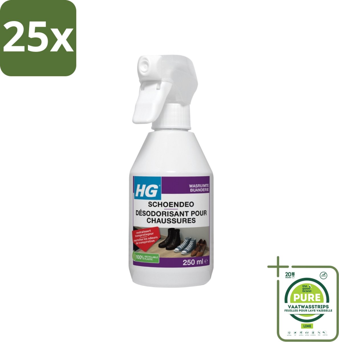 25 x HG Schoendeo 250 ml - Grootverpakking - Schoen Deo - Schoenen Neutraliseren - Schoenen Geur - Schoenen Fris - Transpiratiegeur