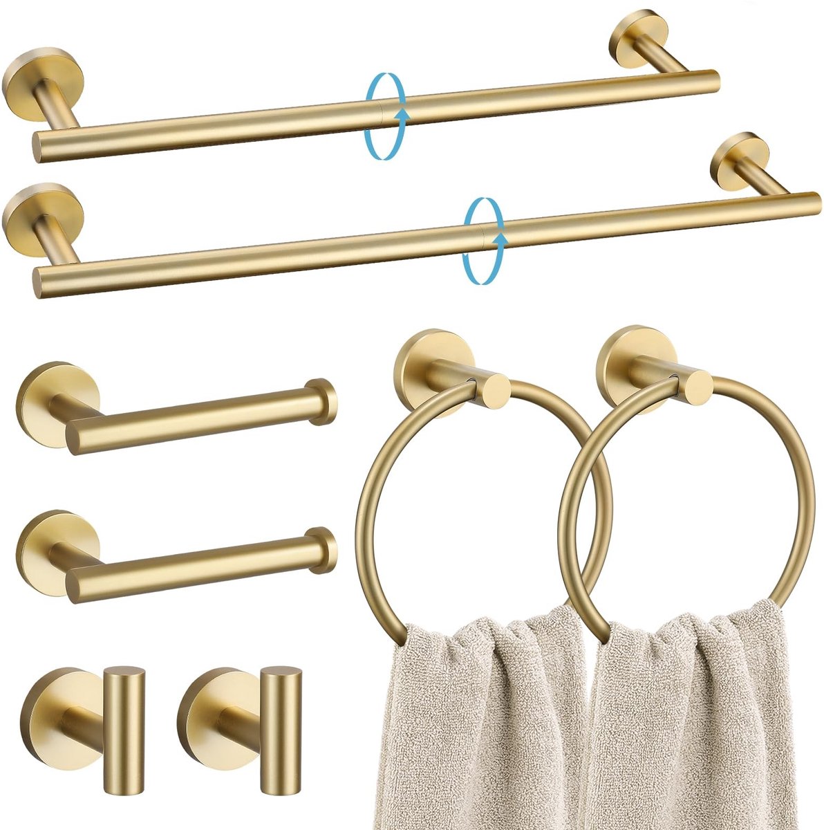 Elzusha - 8-Piece Badkamer Accessoires Set van RVS in Geborsteld Goud