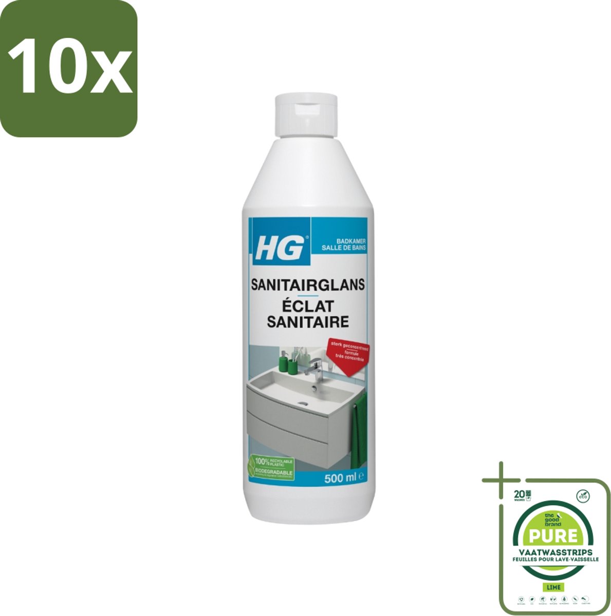 10 x HG Badkamerreiniger Extra Glans 500 ml - Grootverpakking - Badkamerreiniger - Badkamerschoonmaak - Glans - Schoonmaak - Kalk