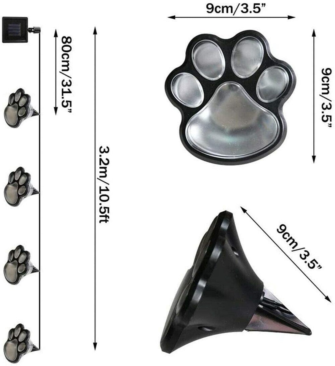 SnelShoppen - 4 Solar LED Paw Print Garden Lights - Schattige Tuinverlichting voor Buiten - 3 Inch Lamp voor Pad en Landschap - Ideaal voor Tuin en Op