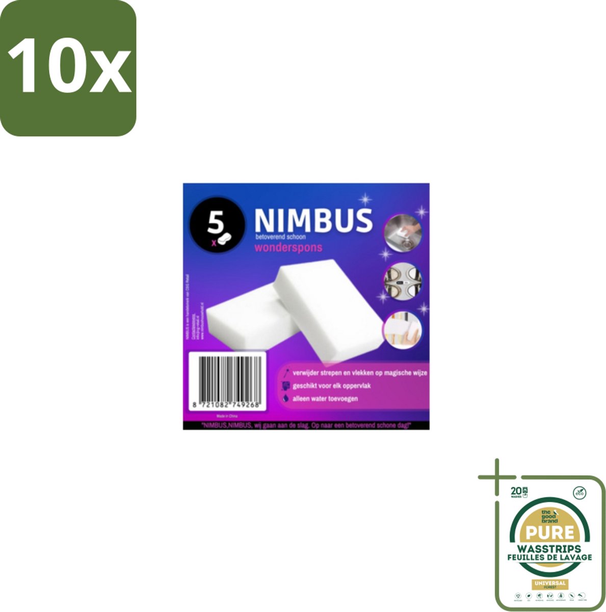 10 x NIMBUS – Wonderspons – Melamine Spons – Voordeelverpakking - Grootverpakking - Schoonmaak - Reiniging - Spons - Melamine Spons - Vuil Verwijderen