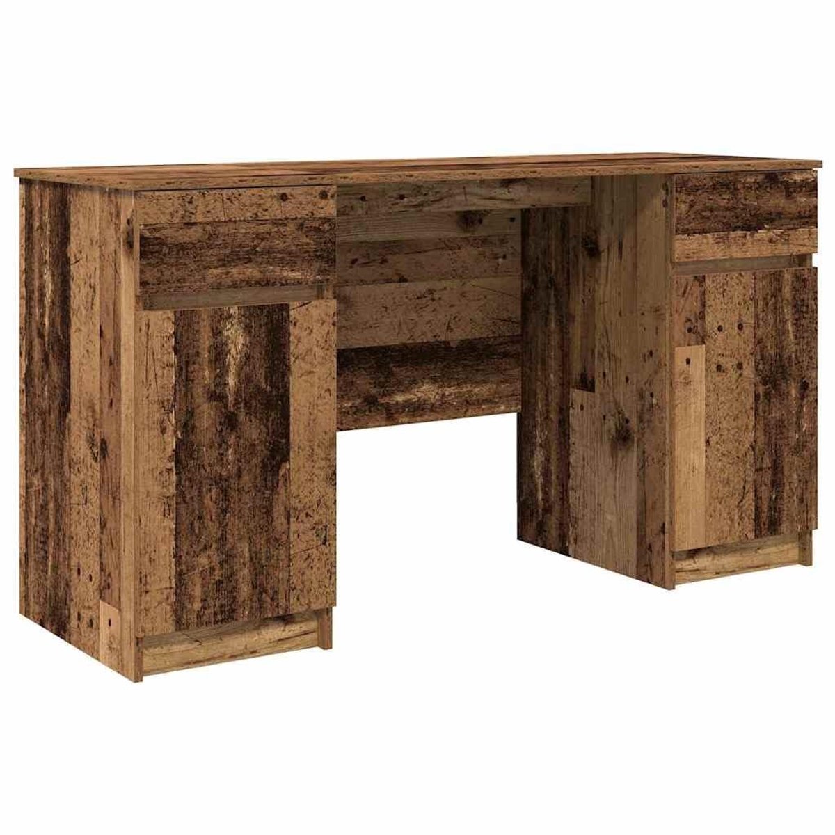 Elzusha - Minimalistisch Bureau met Opbergruimte in Oud Hout