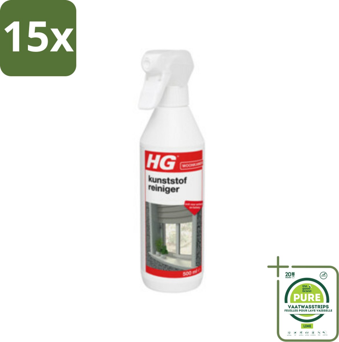 15 x HG Kunststof Reiniger 500 ml - Grootverpakking - Kunststofreiniger - Schoonmaakmiddel - Verfreiniger - Behangreiniger - Kunststof Schoonmaken
