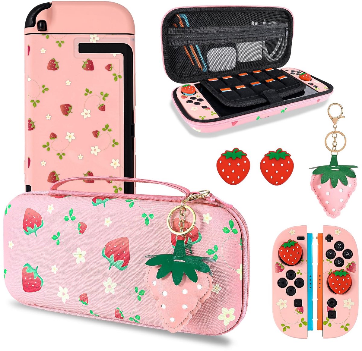 Elzusha - Draagtas voor Switch 2 met Aardbei Thema en Accessoires
