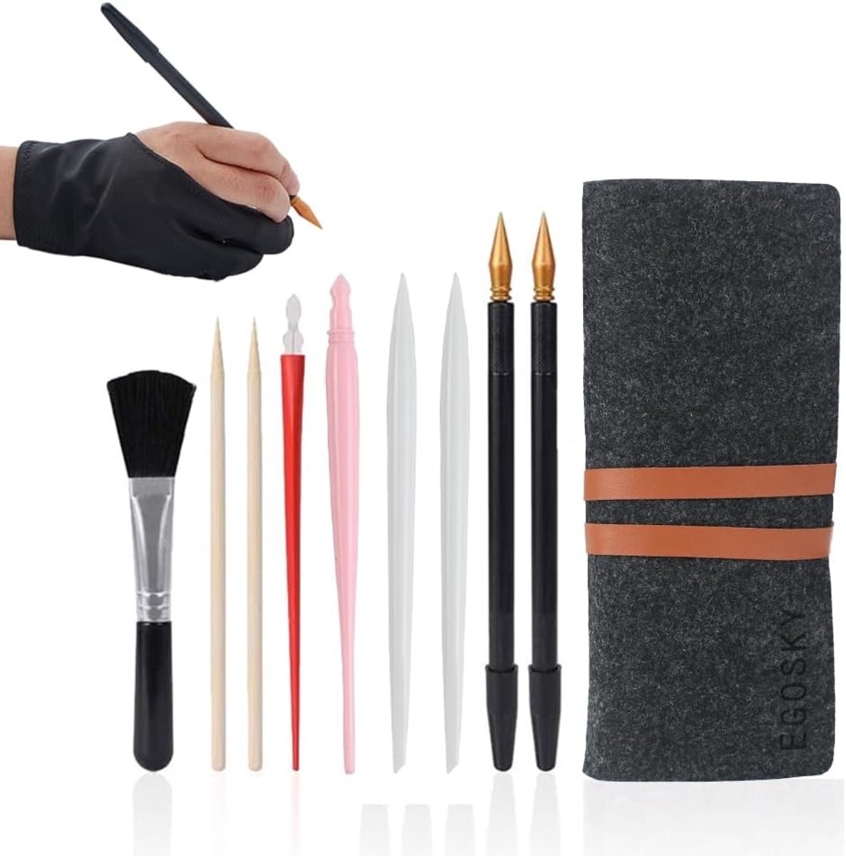 EGOSKY Scratch Schilderen Art Tool, 11 stuks krabben tekening gereedschap set, inclusief kunstenaar handschoen - ShopVlot