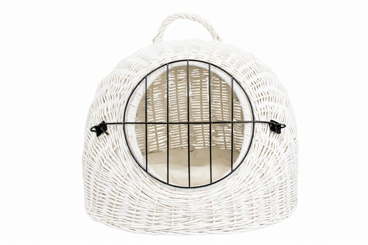 Solidchoice - Wicker Mand met Handvat en Ecru Kussen 50 x 40 x 45 cm